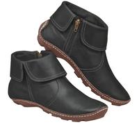 Bottes de neige pour femme - Bottes d'hiver plates en cuir - Bottes courtes décontractées - Bottes chaudes avec fermeture éclair latérale - Chaussures de loisirs - Vintage - Chaussures de marche