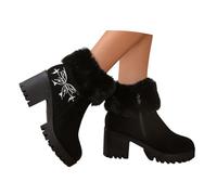 Bottes de neige pour femme - Bottines courtes - Automne et hiver - En fausse fourrure - Talon bloc - Doublées - Chaudes - Bottines d'hiver, Noir , 39 EU