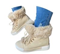 Bottes de neige pour femme - Doublées - Chaudes - Bottes d'hiver - Tige courte - Semelle épaisse - Chaussures à enfiler - Bottes d'hiver - Pour activités de plein air - Automne et hiver, beige, 37.5