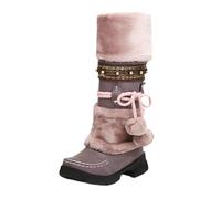 Bottes de Neige pour Femmes, Bottes d'hiver Chaudes mi-Mollet | Bottes mi-mollet plates en peluche chaude antidérapante style bohème ethnique