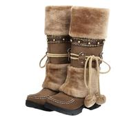 Bottes de Neige pour Femmes, Bottes d'hiver Chaudes mi-Mollet | Bottes mi-mollet plates en peluche chaude antidérapante style bohème ethnique