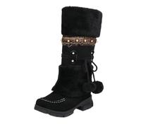 Bottes de Neige pour Femmes, Bottes d'hiver Chaudes mi-Mollet | Bottes mi-mollet plates en peluche chaude antidérapante style bohème ethnique