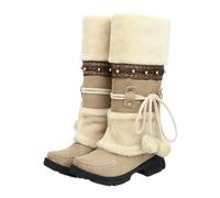Bottes de Neige pour Femmes, Bottes d'hiver Chaudes mi-Mollet | Bottes mi-mollet plates en peluche chaude antidérapante style bohème ethnique
