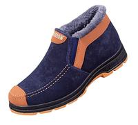 Bottes de neige pour homme avec doublure en fourrure - Chaudes - En daim | Chaussures d'hiver à enfiler à bout rond avec doublure en fourrure pour sports quotidiens, sports de plein air, gym