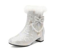 Bottes de neige rétro brodées avec nœud pour femme - Bout rond - Talon bloc bas - Confortables Lolita - Avec fermeture éclair, bleu, 41 EU