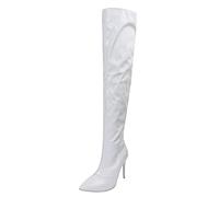 Bottes de neige tendance 2026 pour femme, couleur unie, cuir brillant, fermeture éclair latérale, talon fin au-dessus du genou, blanc, 39.5 EU