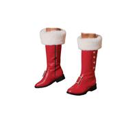 Bottes de Père Noël pour femme - Bottes mi-mollet avec peluche blanche et fermeture éclair latérale - Bottes de Noël pour Halloween, Noël, cosplay, Rouge, 41.5 EU