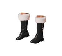 Bottes de Père Noël pour femme - Bottes mi-mollet avec peluche blanche et fermeture éclair latérale - Bottes de Noël pour Halloween, Noël, cosplay, Noir , 42.5 EU