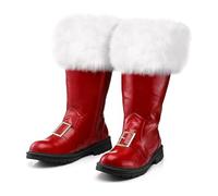 Bottes de Père Noël pour Hommes - Bottes de Neige avec Sangle à Boucle, Poignets en Fourrure Blanche Costumes de Père Noël et Fêtes d'Carnaval, Bottes Mi-Mollet Accessoires de Cosplay