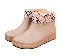Bottes de Pluie à la Mode pour Femmes Tubes Courts Chaussures d'eau en Plastique avec Semelle Antidérapante Bottes Chaudes en Caoutchouc Imperméables Femmes Chaussures avec Talon Escarpins, kaki, 40