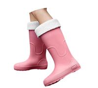 Bottes de pluie à plateforme tendance - Chaussures montantes isolées pour l'hiver - Pour temps humide, Rose, 36 EU