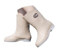 Bottes de pluie antidérapantes en silicone pour femme - Longueur mollet - Chaussures de travail pour l'extérieur, la randonnée, le camping, les promenades sur la plage - Confort toute l'année, beige