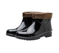 Bottes de pluie courtes pour homme avec doublure chaude et imperméable | Col souple pliable, intérieur chaud, coque imperméable en caoutchouc, chaussures de marche confortables en plein air par