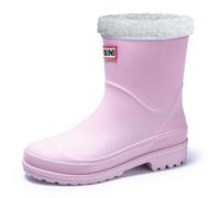 Bottes de pluie doublées d'hiver avec bord renforcé et semelle antidérapante, bottes en caoutchouc mi-mollet pour, Rose, 38 EU