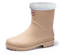Bottes de pluie doublées d'hiver avec bord renforcé et semelle antidérapante, bottes en caoutchouc mi-mollet pour, kaki, 39 EU