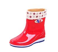 Bottes de pluie en caoutchouc pour femme et adulte - Bottes de pluie tendance - Bottes d'eau tendance - Chaussures de travail de cuisine rembourrées en coton - Chaussures hautes, rouge, 39 EU