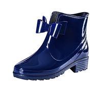 Bottes de pluie en caoutchouc pour femme - Légères - Imperméables - Antidérapantes - Couleur unie - Avec nœud - Bottines de pluie tendance - Chaussures de jardin, bleu, 37 EU