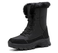 Bottes de pluie épaisses pour femme - Mode d'hiver - Talon bloc - Semelle à crampons - Pour temps froid - En daim - Large mollet, Noir , 37 EU