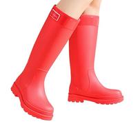 Bottes de pluie femmes extérieur confortables talons bas caoutchouc randonnée camping quotidien activités (Red, 35-36)