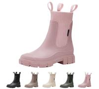 Bottes de pluie imperméables pour femme - Bottes élastiques à enfiler - Bottes en caoutchouc antidérapantes - Bottes de jardin tendance - Chaussures de loisirs unies - Chaussures douces et