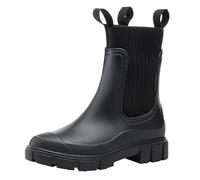Bottes de pluie mi-hautes pour femme - Bottes en caoutchouc imperméables et antidérapantes - Chaussures de pluie doublées chaudes - Chaussures de jardin simples et confortables - Chaussures de jardin