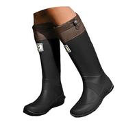 Bottes de pluie pliables mi-mollet imperméables en caoutchouc avec manchette réglable et cordon de serrage - Bottes montantes au genou pour festival et jardinage - Chaussures de travail en plein air