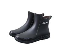 Bottes de pluie unisexes imperméables mi-mollet, légères et antidérapantes, bottes en caoutchouc brillant avec languette de tirage, chaussures de boue en PVC durables pour l'extérieur, Noir , 44 EU