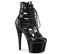 Bottes De Pole Dance À Plateforme De 17 Cm Pour Femmes, Talons Aiguilles, Boucle En Métal, Cuir Verni, Lacets, Montantes, Pour Soirées D'été, Bal De Promo, Dance, Salon, Moderne, Jazz, Latine(Black,44