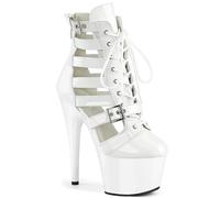Bottes De Pole Dance À Plateforme De 17 Cm Pour Femmes, Talons Aiguilles, Boucle En Métal, Cuir Verni, Lacets, Montantes, Pour Soirées D'été, Bal De Promo, Dance, Salon, Moderne, Jazz, Latine(White,45