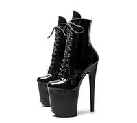 Bottes De Pole Dance À Plateforme De 20 Cm Pour Femmes, Talons Aiguilles, En Cuir Verni, À Lacets, Montantes, Pour Soirées D'été, Bal De Promo, Dance, Salon, Moderne, Jazz, Latine(Black,45)