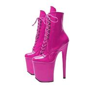Bottes De Pole Dance À Plateforme De 20 Cm Pour Femmes, Talons Aiguilles, En Cuir Verni, À Lacets, Montantes, Pour Soirées D'été, Bal De Promo, Dance, Salon, Moderne, Jazz, Latine(Rose red,41)