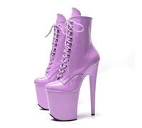 Bottes De Pole Dance À Plateforme De 20 Cm Pour Femmes, Talons Aiguilles, En Cuir Verni, À Lacets, Montantes, Pour Soirées D'été, Bal De Promo, Dance, Salon, Moderne, Jazz, Latine(Purple,42)