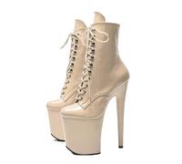 Bottes De Pole Dance À Plateforme De 20 Cm Pour Femmes, Talons Aiguilles, En Cuir Verni, À Lacets, Montantes, Pour Soirées D'été, Bal De Promo, Dance, Salon, Moderne, Jazz, Latine(Apricot,42)