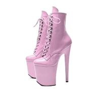 Bottes De Pole Dance À Plateforme De 20 Cm Pour Femmes, Talons Aiguilles, En Cuir Verni, À Lacets, Montantes, Pour Soirées D'été, Bal De Promo, Dance, Salon, Moderne, Jazz, Latine(Pink,43)