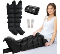 Bottes de pressothérapie pour jambes et abdomen avec 6 chambres - Compression d'air et drainage lymphatique (jambes noires)