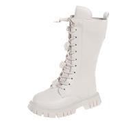 Bottes de princesse mi-mollet en cuir pour filles - Antidérapantes - Grande taille - Semelle souple à lacets - Élégantes et confortables - Idéales pour les petites filles - Bottes longues à la mode