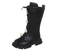 Bottes de princesse mi-mollet en cuir pour filles - Antidérapantes - Grande taille - Semelle souple à lacets - Élégantes et confortables - Idéales pour les petites filles - Bottes longues à la mode