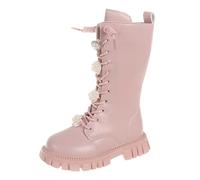 Bottes de princesse mi-mollet en cuir pour filles - Antidérapantes - Grande taille - Semelle souple à lacets - Élégantes et confortables - Idéales pour les petites filles - Bottes longues à la mode