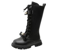 Bottes de princesse mi-mollet en cuir pour filles - Antidérapantes - Grande taille - Semelle souple à lacets - Élégantes et confortables - Idéales pour les petites filles - Bottes longues à la mode