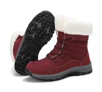 Bottes de randonnée d'hiver pour femme - Bottes de neige épaisses et moelleuses avec doublure en fausse fourrure, antidérapantes et décontractées, Rouge, 41 1/3 EU