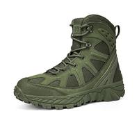 Bottes de randonnée et Bottes Tactiques Montantes for Hommes - Semelle extérieure en Caoutchouc à Sculpture Profonde, système de laçage sécurisé(Green,41 EU)