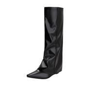 Bottes de Requin à Bout Pointu pour Femmes, Bottes Longues Confortables d'automne et d'hiver, Bottes Hautes au Genou, Bottes à Mollet Large, Bottes habillées à la Mode,Noir,38 EU