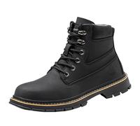 Bottes de travail à lacets en cuir pour homme avec semelle antidérapante, bottes de combat classiques pour homme, chaussures de sécurité durables, pour la marche en plein air, jaune, Noir , 40 EU