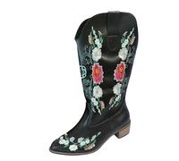 Bottes de western pour femme - En cuir - Confortables - Pour l'hiver - Demi-hautes - En cuir - Bottes de cowboy - Bottes de cowboy - Bottes western - Élégantes, Noir , 34 EU