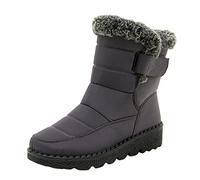 Bottes d'eau chaudes en velours pour femme - Courtes et plates - Bottes d'hiver pour femme - Tige large, Gris C, 37 EU