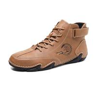 Bottes décontractées en cuir pour homme - Sneakers montantes polyvalentes et confortables pour usage extérieur style urbain et sportif (Brown, 40)