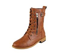 Bottes décontractées mi-mollet en cuir pour femme - Bottes de moto polyvalentes - Pour femme - Automne et hiver - Avec fermeture éclair latérale - Essentiels de Noël, marron, 4.5