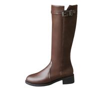 Bottes d'équitation à bout rond pour femme avec boucle bicolore, marron, 40 EU | Bottes d'équitation montantes en daim lisse bicolore, sangle à boucle, talon bloc bas, bout rond