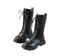 Bottes d'équitation à lacets pour filles - Bottes de combat mi-mollet - Imperméables - En cuir synthétique - Fermeture éclair latérale - Style punk gothique - 4 à 11 ans, Noir/blanc, 11 M US