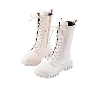 Bottes d'équitation à lacets pour filles - Bottes de combat mi-mollet - Imperméables - En cuir synthétique - Fermeture éclair latérale - Style punk gothique - 4 à 11 ans, Blanc, 12 M US